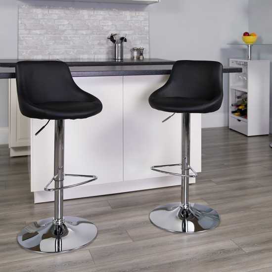 Contemporary Black Vinyl Bucket Seat Adjustable Height Barstool with Chrome Base