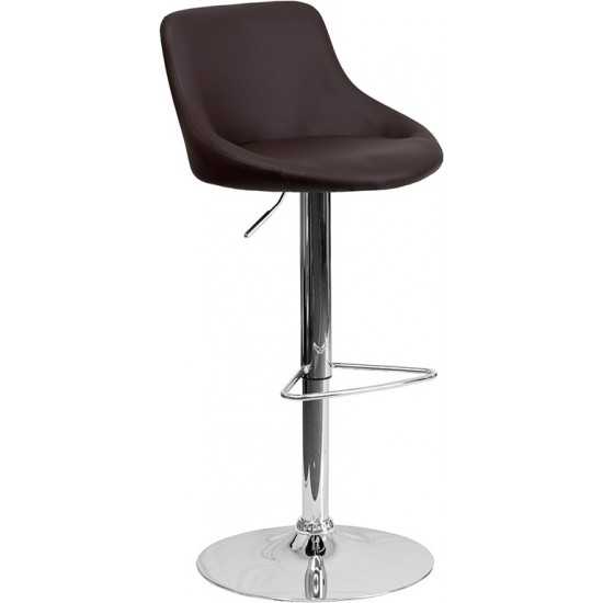 Contemporary Brown Vinyl Bucket Seat Adjustable Height Barstool with Chrome Base