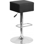 Contemporary Black Vinyl Adjustable Height Barstool with Square Seat and Chrome Base