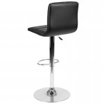 Modern Black Vinyl Adjustable Bar Stool with Back, Counter Height Swivel Stool with Chrome Pedestal Base