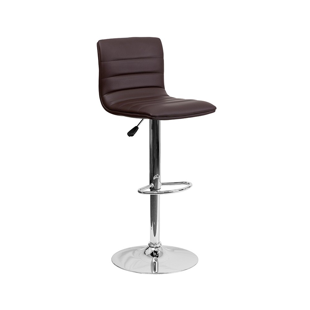 Modern Brown Vinyl Adjustable Bar Stool with Back, Counter Height Swivel Stool with Chrome Pedestal Base Modern Brown Vinyl Adjustable Bar Stool with Back, Counter Height Swivel Stool with Chrome Pedestal Base