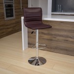 Modern Brown Vinyl Adjustable Bar Stool with Back, Counter Height Swivel Stool with Chrome Pedestal Base