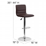 Modern Brown Vinyl Adjustable Bar Stool with Back, Counter Height Swivel Stool with Chrome Pedestal Base