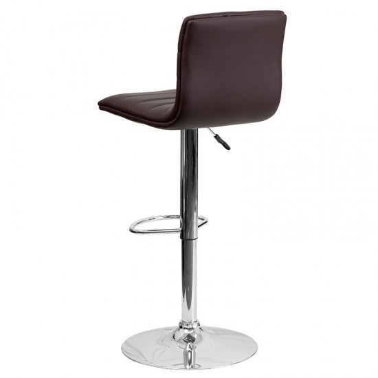 Modern Brown Vinyl Adjustable Bar Stool with Back, Counter Height Swivel Stool with Chrome Pedestal Base