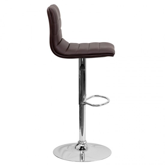 Modern Brown Vinyl Adjustable Bar Stool with Back, Counter Height Swivel Stool with Chrome Pedestal Base