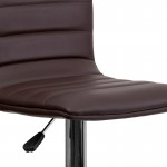 Modern Brown Vinyl Adjustable Bar Stool with Back, Counter Height Swivel Stool with Chrome Pedestal Base