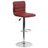 Modern Burgundy Vinyl Adjustable Bar Stool with Back, Counter Height Swivel Stool with Chrome Pedestal Base