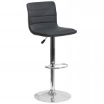 Modern Gray Vinyl Adjustable Bar Stool with Back, Counter Height Swivel Stool with Chrome Pedestal Base