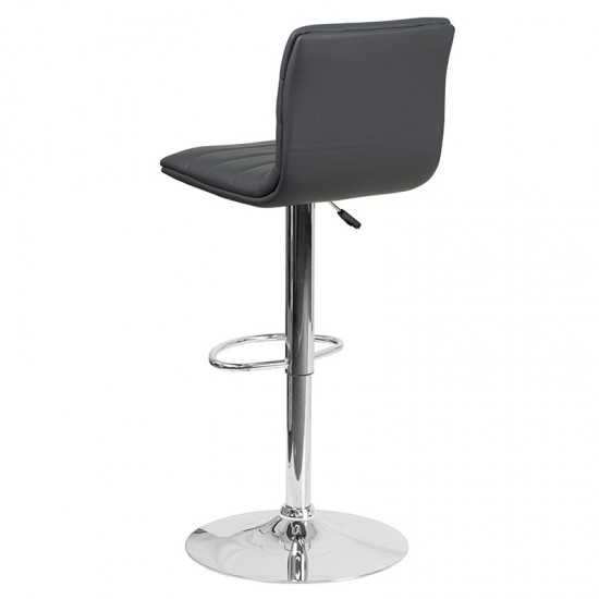 Modern Gray Vinyl Adjustable Bar Stool with Back, Counter Height Swivel Stool with Chrome Pedestal Base