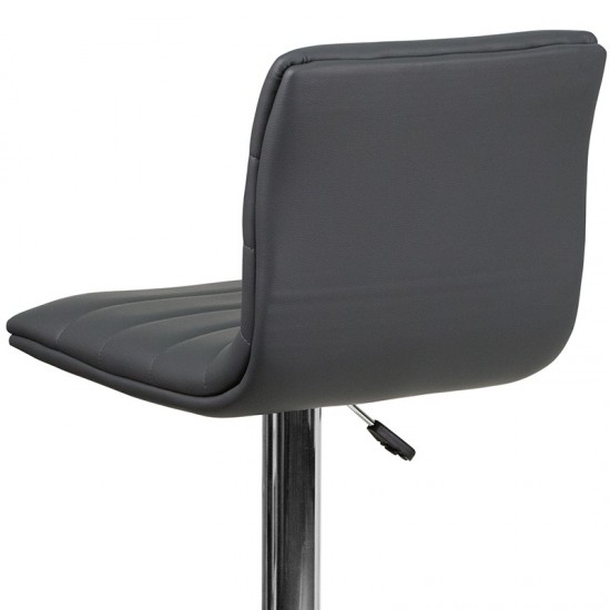 Modern Gray Vinyl Adjustable Bar Stool with Back, Counter Height Swivel Stool with Chrome Pedestal Base