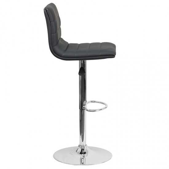 Modern Gray Vinyl Adjustable Bar Stool with Back, Counter Height Swivel Stool with Chrome Pedestal Base