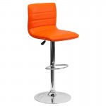 Modern Orange Vinyl Adjustable Bar Stool with Back, Counter Height Swivel Stool with Chrome Pedestal Base