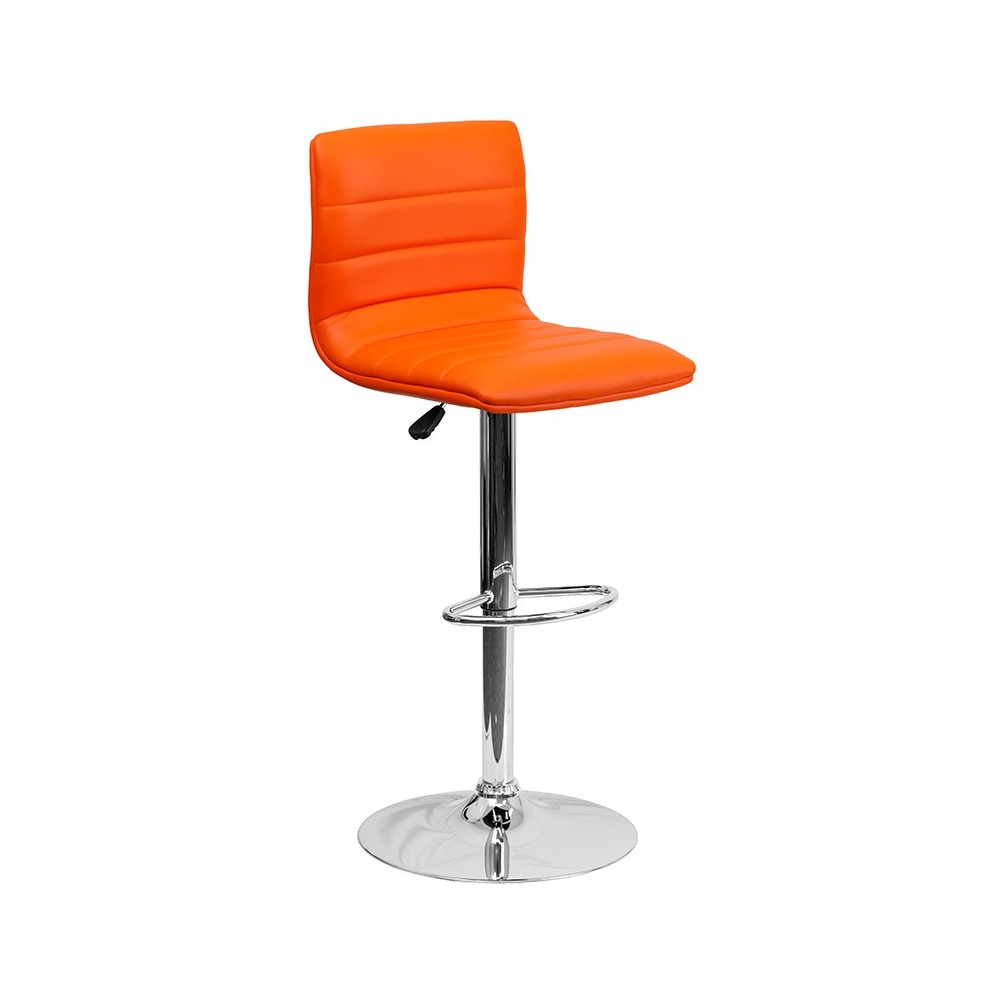 Modern Orange Vinyl Adjustable Bar Stool with Back, Counter Height Swivel Stool with Chrome Pedestal Base