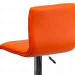 Modern Orange Vinyl Adjustable Bar Stool with Back, Counter Height Swivel Stool with Chrome Pedestal Base