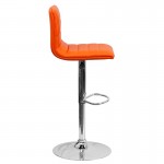 Modern Orange Vinyl Adjustable Bar Stool with Back, Counter Height Swivel Stool with Chrome Pedestal Base