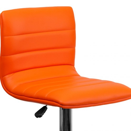 Modern Orange Vinyl Adjustable Bar Stool with Back, Counter Height Swivel Stool with Chrome Pedestal Base