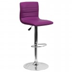 Modern Purple Vinyl Adjustable Bar Stool with Back, Counter Height Swivel Stool with Chrome Pedestal Base