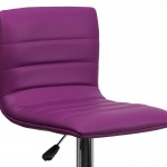 Modern Purple Vinyl Adjustable Bar Stool with Back, Counter Height Swivel Stool with Chrome Pedestal Base