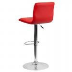 Modern Red Vinyl Adjustable Bar Stool with Back, Counter Height Swivel Stool with Chrome Pedestal Base