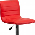 Modern Red Vinyl Adjustable Bar Stool with Back, Counter Height Swivel Stool with Chrome Pedestal Base