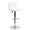 Modern White Vinyl Adjustable Bar Stool with Back, Counter Height Swivel Stool with Chrome Pedestal Base