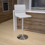 Modern White Vinyl Adjustable Bar Stool with Back, Counter Height Swivel Stool with Chrome Pedestal Base