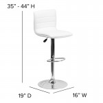 Modern White Vinyl Adjustable Bar Stool with Back, Counter Height Swivel Stool with Chrome Pedestal Base