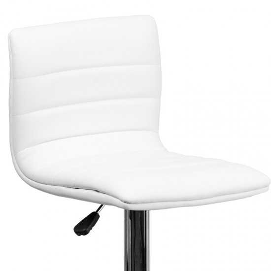 Modern White Vinyl Adjustable Bar Stool with Back, Counter Height Swivel Stool with Chrome Pedestal Base