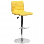 Modern Yellow Vinyl Adjustable Bar Stool with Back, Counter Height Swivel Stool with Chrome Pedestal Base