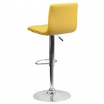 Modern Yellow Vinyl Adjustable Bar Stool with Back, Counter Height Swivel Stool with Chrome Pedestal Base