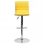 Modern Yellow Vinyl Adjustable Bar Stool with Back, Counter Height Swivel Stool with Chrome Pedestal Base