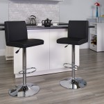 Contemporary Black Vinyl Adjustable Height Barstool with Panel Back and Chrome Base