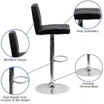 Contemporary Black Vinyl Adjustable Height Barstool with Panel Back and Chrome Base