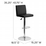 Contemporary Black Vinyl Adjustable Height Barstool with Panel Back and Chrome Base