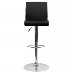 Contemporary Black Vinyl Adjustable Height Barstool with Panel Back and Chrome Base