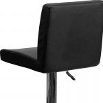 Contemporary Black Vinyl Adjustable Height Barstool with Panel Back and Chrome Base