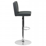 Contemporary Gray Vinyl Adjustable Height Barstool with Panel Back and Chrome Base