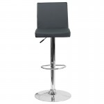 Contemporary Gray Vinyl Adjustable Height Barstool with Panel Back and Chrome Base