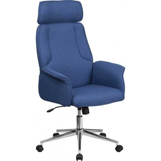 High Back Desk Chair | Blue Upholstered Swivel Chair for Desk and Office