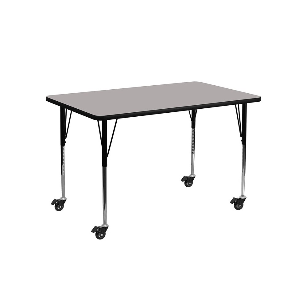 Mobile 24''W x 48''L Rectangular Grey HP Laminate Activity Table - Standard Height Adjustable Legs