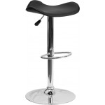 Contemporary Black Vinyl Adjustable Height Barstool with Wavy Seat and Chrome Base