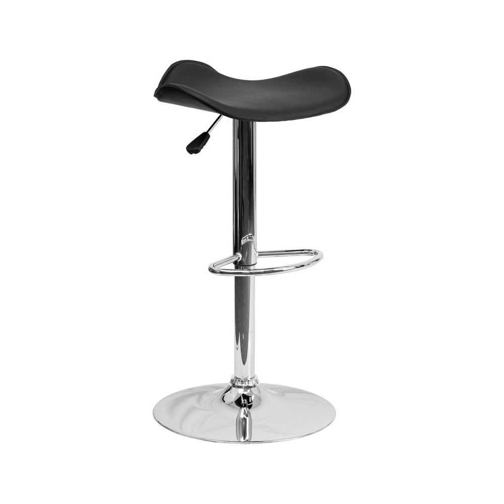 Contemporary Black Vinyl Adjustable Height Barstool with Wavy Seat and Chrome Base