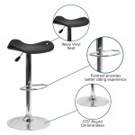 Contemporary Black Vinyl Adjustable Height Barstool with Wavy Seat and Chrome Base