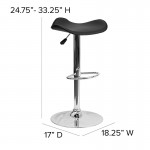 Contemporary Black Vinyl Adjustable Height Barstool with Wavy Seat and Chrome Base