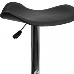 Contemporary Black Vinyl Adjustable Height Barstool with Wavy Seat and Chrome Base