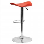 Contemporary Orange Vinyl Adjustable Height Barstool with Wavy Seat and Chrome Base