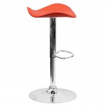 Contemporary Orange Vinyl Adjustable Height Barstool with Wavy Seat and Chrome Base