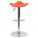 Contemporary Orange Vinyl Adjustable Height Barstool with Wavy Seat and Chrome Base