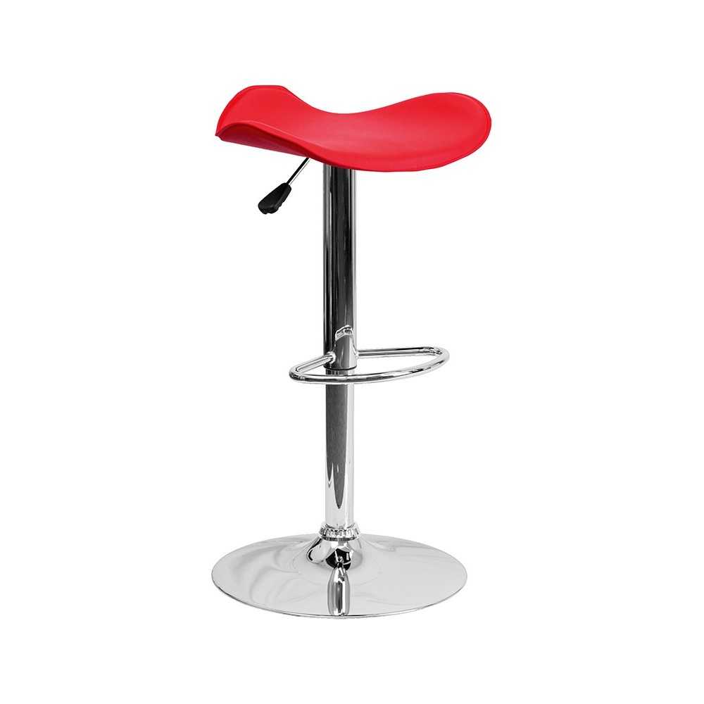 Contemporary Red Vinyl Adjustable Height Barstool with Wavy Seat and Chrome Base