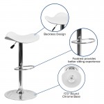 Contemporary White Vinyl Adjustable Height Barstool with Wavy Seat and Chrome Base